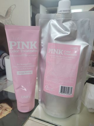 [유니프] 헤어 샤이니 핑크 컬러 트리트먼트 500g — 5점을 준 리뷰어가 2023년 10월 올린 사용 사진