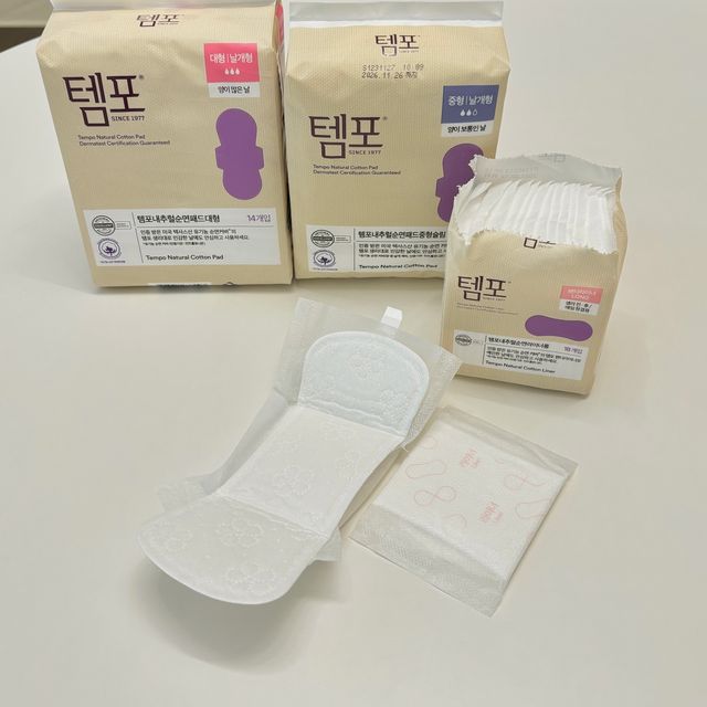 나우[템포] 템포 패드 내추럴 순면 생리대 SET(중형 슬림 + 대형 + 라이너) 리뷰 사진