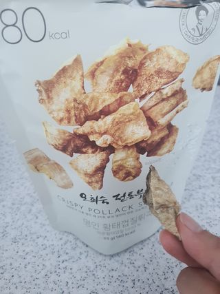 오희숙 전통부각 명인 찹쌀김부각, 찹쌀다시마부각, 황태껍질튀각 총 6봉 — 5점을 준 리뷰어가 2021년 6월 올린 사용 사진