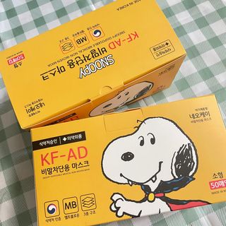 JHWORLD 스누피 마스크 정품 스누피 KF-AD 국내 비말차단 아동용 성인용 일회용 덴탈마스크 50매 — 5점을 준 리뷰어가 2021년 6월 올린 사용 사진