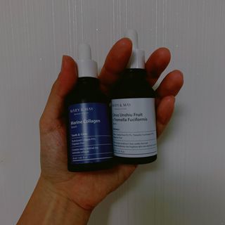 마리엔메이 히알루로닉스 세럼 ,나이아신아마이드 모과 세럼, 마린콜라겐 세럼, 청귤 흰목이버섯 추출물 세럼 — 5점을 준 리뷰어가 2021년 10월 올린 사용 사진