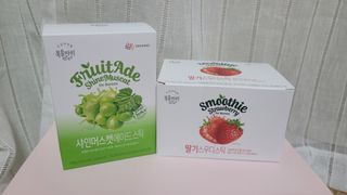 [복음자리] 바리스타 패키지 2종 랜덤발송 (딸기스무디 스틱+샤인머스캣에이드 or 망고스무디+자몽에이드) — 5점을 준 리뷰어가 2022년 7월 올린 사용 사진