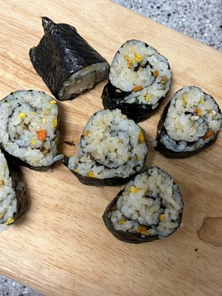 해풀잎 누구나 김밥*1ea [(혼합야채 35g *1ea,  김밥김 (5g, 5ea),  양념간장 (6g, 5ea), 참기름(5g, 2ea)] — 4점을 준 리뷰어가 2022년 7월 올린 사용 사진