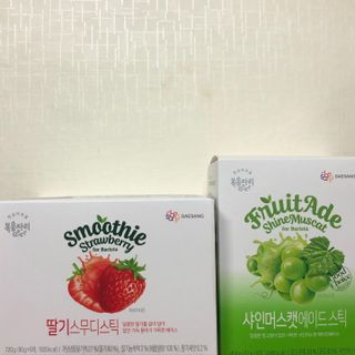 [복음자리] 바리스타 패키지 2종 랜덤발송 (딸기스무디 스틱+샤인머스캣에이드 or 망고스무디+자몽에이드) — 5점을 준 리뷰어가 2022년 7월 올린 사용 사진