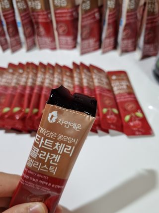 자연에온 몽모랑시 타트체리 3종 세트 구성 - 저분자콜라겐젤리, NFC 착즙주스 — 5점을 준 리뷰어가 2021년 7월 올린 사용 사진