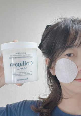 웰더마 프리미엄 콜라겐 하이드로 토너 패드 60매/1개 — 5점을 준 리뷰어가 2025년 7월 올린 사용 사진
