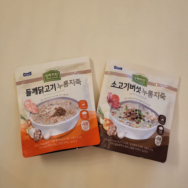 상하키친 소고기버섯 누룽지죽 / 들깨닭고기 누룽지죽 리뷰 사진