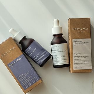 마리엔메이 히알루로닉스 세럼 ,나이아신아마이드 모과 세럼, 마린콜라겐 세럼, 청귤 흰목이버섯 추출물 세럼 — 5점을 준 리뷰어가 2021년 10월 올린 사용 사진