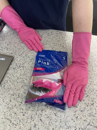 안셀 주방용 다용도 고무장갑 5개입 천연라텍스 소형 중형 대형 — 5점을 준 리뷰어가 2021년 8월 올린 사용 사진