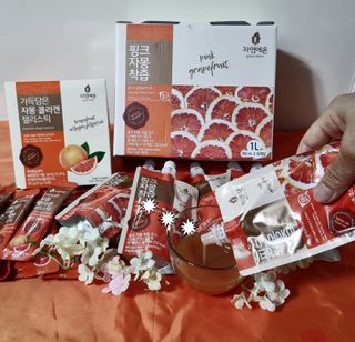 자연에온 핑크 자몽 착즙 100mL 10개입 1BOX +가 득담은 자몽 콜라겐 젤리스틱 1BOX — 5점을 준 리뷰어가 2021년 7월 올린 사용 사진