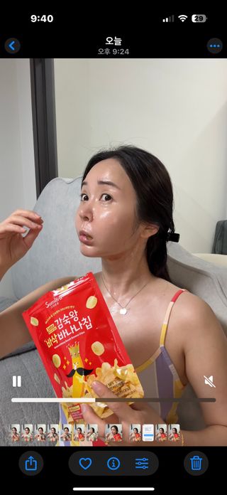 스미후루 코리아 릴스)감숙왕 바삭 & 초코 바나나칩 — 5점을 준 리뷰어가 2025년 9월 올린 사용 사진