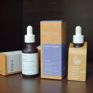 마리엔메이 히알루로닉스 세럼 ,나이아신아마이드 모과 세럼, 마린콜라겐 세럼, 청귤 흰목이버섯 추출물 세럼 — 5점을 준 리뷰어가 2021년 10월 올린 사용 사진