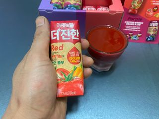 [롯데칠성] 야채듬뿍 더'진한 [롯데칠성] 야채는 이제 COLORFULL! 야채듬뿍  더 진한 레드 4개 +퍼플 4개 (총 8개) — 4.5점을 준 리뷰어가 2023년 6월 올린 사용 사진
