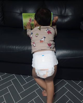 오브맘 밤 프리미엄 아기 기저귀 팬티형 밴드형 — 5점을 준 리뷰어가 2021년 1월 올린 사용 사진