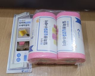 위케어 일회용 향균 수세미 50매 2롤 세트 총 100매 Pink — 4점을 준 리뷰어가 2021년 2월 올린 사용 사진