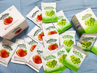 [복음자리] 바리스타 패키지 2종 랜덤발송 (딸기스무디 스틱+샤인머스캣에이드 or 망고스무디+자몽에이드) — 5점을 준 리뷰어가 2022년 7월 올린 사용 사진
