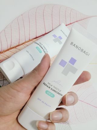 바노바기 코스메틱 바노바기 밀크씨슬 리페어 시카 폼 클렌저 플러스 120ml + 선스크린 플러스 50ml — 5점을 준 리뷰어가 2023년 7월 올린 사용 사진