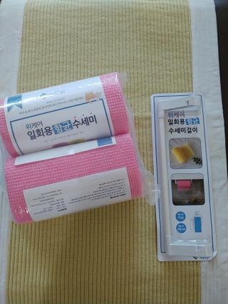 위케어 일회용 향균 수세미 50매 2롤 세트 총 100매 Pink — 5점을 준 리뷰어가 2021년 2월 올린 사용 사진