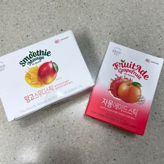 [복음자리] 바리스타 패키지 2종 랜덤발송 (딸기스무디 스틱+샤인머스캣에이드 or 망고스무디+자몽에이드) — 5점을 준 리뷰어가 2022년 7월 올린 사용 사진