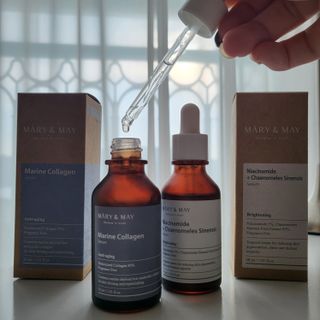 마리엔메이 히알루로닉스 세럼 ,나이아신아마이드 모과 세럼, 마린콜라겐 세럼, 청귤 흰목이버섯 추출물 세럼 — 5점을 준 리뷰어가 2021년 10월 올린 사용 사진