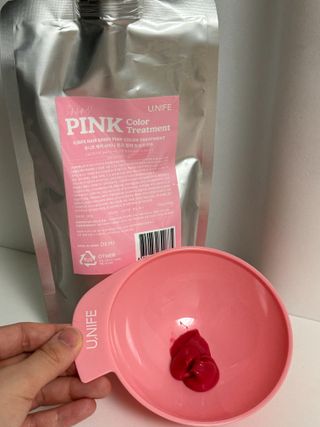 [유니프] 헤어 샤이니 핑크 컬러 트리트먼트 500g — 5점을 준 리뷰어가 2023년 11월 올린 사용 사진