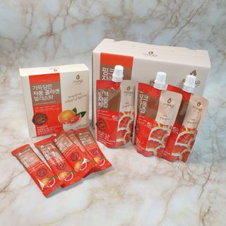 자연에온 핑크 자몽 착즙 100mL 10개입 1BOX +가 득담은 자몽 콜라겐 젤리스틱 1BOX — 5점을 준 리뷰어가 2021년 7월 올린 사용 사진