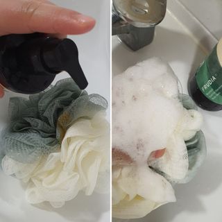 틱톡 [후르디아] 올리브영 아로마 비건 바디워시1종+바디로션1종 (그리너리) — 5점을 준 리뷰어가 2022년 12월 올린 사용 사진