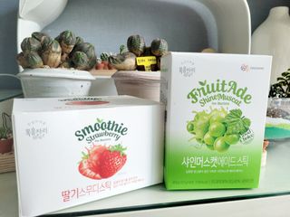 [복음자리] 바리스타 패키지 2종 랜덤발송 (딸기스무디 스틱+샤인머스캣에이드 or 망고스무디+자몽에이드) — 5점을 준 리뷰어가 2022년 7월 올린 사용 사진