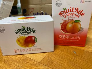 [복음자리] 바리스타 패키지 2종 랜덤발송 (딸기스무디 스틱+샤인머스캣에이드 or 망고스무디+자몽에이드) — 5점을 준 리뷰어가 2022년 7월 올린 사용 사진