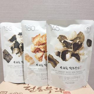 오희숙 전통부각 명인 찹쌀김부각, 찹쌀다시마부각, 황태껍질튀각 총 6봉 — 5점을 준 리뷰어가 2021년 6월 올린 사용 사진