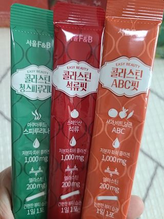 서울에프엔비 콜라스틴 3종 뷰티젤리스틱 45입 [ABC핏 15입 /  석류핏 15입 / 청스피루리나 15입] — 4점을 준 리뷰어가 2021년 9월 올린 사용 사진