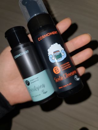 코스모먼트 부스티모 부스팅샴푸60ml + 비듬세정 진정샴푸50ml — 3점을 준 리뷰어가 2021년 11월 올린 사용 사진