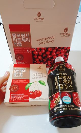 자연에온 몽모랑시 타트체리 3종 세트 구성 - 저분자콜라겐젤리, NFC 착즙주스 — 5점을 준 리뷰어가 2021년 7월 올린 사용 사진