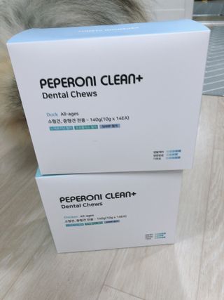 페페로니 2종 세트 클린플러스 덴탈껌 치킨+덕 — 5점을 준 리뷰어가 2021년 8월 올린 사용 사진