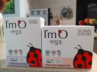 아임오 유기농 생리대 중형 14개입 + 오버나이트 6개입 + 쿠폰북 — 5점을 준 리뷰어가 2021년 8월 올린 사용 사진