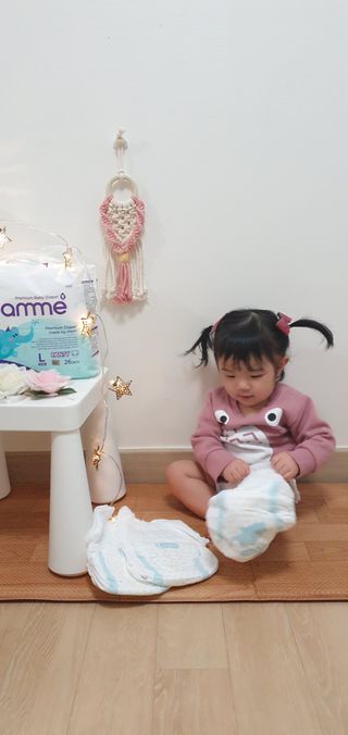 오브맘 밤 프리미엄 아기 기저귀 팬티형 밴드형 — 5점을 준 리뷰어가 2021년 1월 올린 사용 사진