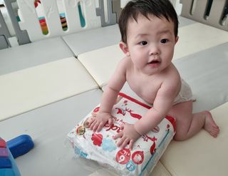 킨도 프리미엄 에어드라이v2 팬티형 기저귀 — 4점을 준 리뷰어가 2021년 7월 올린 사용 사진