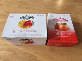 [복음자리] 바리스타 패키지 2종 랜덤발송 (딸기스무디 스틱+샤인머스캣에이드 or 망고스무디+자몽에이드) — 5점을 준 리뷰어가 2022년 7월 올린 사용 사진