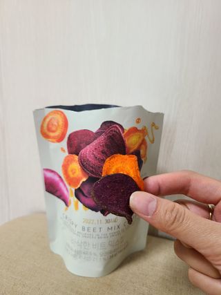 딜라이트 프로젝트 원물칩 5종 9ea(고구마칩, 자색고마칩, 느타리버섯칩, 비트 믹스칩, 단호박 믹스칩) — 5점을 준 리뷰어가 2022년 4월 올린 사용 사진