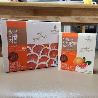 자연에온 핑크 자몽 착즙 100mL 10개입 1BOX +가 득담은 자몽 콜라겐 젤리스틱 1BOX — 5점을 준 리뷰어가 2021년 7월 올린 사용 사진