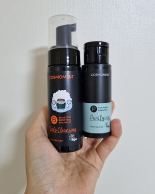 코스모먼트 부스티모 부스팅샴푸60ml + 비듬세정 진정샴푸50ml — 5점을 준 리뷰어가 2021년 11월 올린 사용 사진