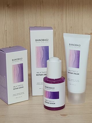 바노바기 코스메틱 바노바기 밀크 씨슬 리페어 세럼 30ml & 크림 50ml — 5점을 준 리뷰어가 2024년 6월 올린 사용 사진