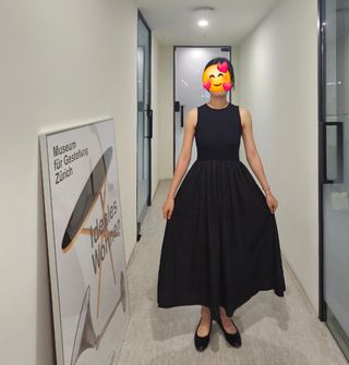 다운블로우 ~플레어 레이어드 민소매 드레스 봄 여름 가을 슬리브리스 반팔 롱 원피스 — 5점을 준 리뷰어가 2025년 6월 올린 사용 사진