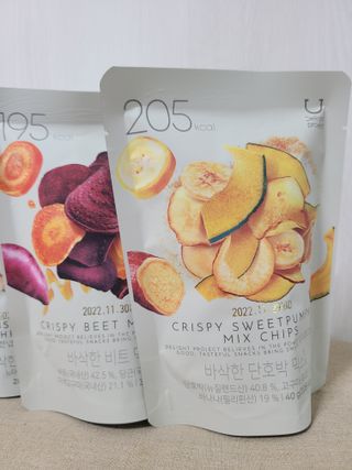 딜라이트 프로젝트 원물칩 5종 9ea(고구마칩, 자색고마칩, 느타리버섯칩, 비트 믹스칩, 단호박 믹스칩) — 5점을 준 리뷰어가 2022년 4월 올린 사용 사진