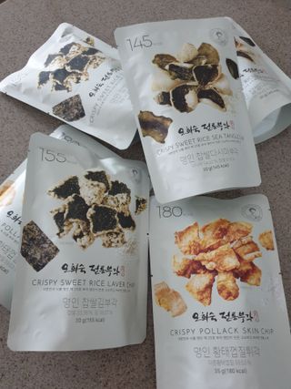 오희숙 전통부각 명인 찹쌀김부각, 찹쌀다시마부각, 황태껍질튀각 총 6봉 — 5점을 준 리뷰어가 2021년 6월 올린 사용 사진