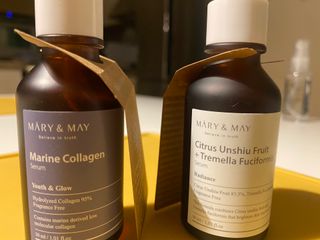 마리엔메이 히알루로닉스 세럼 ,나이아신아마이드 모과 세럼, 마린콜라겐 세럼, 청귤 흰목이버섯 추출물 세럼 — 5점을 준 리뷰어가 2021년 10월 올린 사용 사진