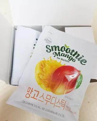 [복음자리] 바리스타 패키지 2종 랜덤발송 (딸기스무디 스틱+샤인머스캣에이드 or 망고스무디+자몽에이드) — 4점을 준 리뷰어가 2022년 8월 올린 사용 사진