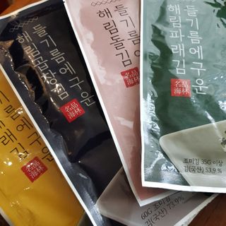 [해림맛김] 들기름에 구운 바삭바삭 김 4종 세트 + 1종 랜덤발송 총5개입 — 5점을 준 리뷰어가 2021년 2월 올린 사용 사진