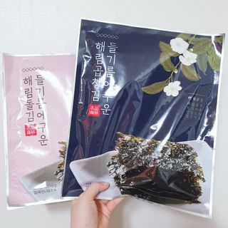 [해림맛김] 들기름에 구운 바삭바삭 김 4종 세트 + 1종 랜덤발송 총5개입 — 5점을 준 리뷰어가 2021년 2월 올린 사용 사진