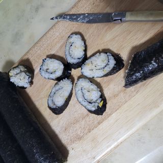 해풀잎 누구나 김밥*1ea [(혼합야채 35g *1ea,  김밥김 (5g, 5ea),  양념간장 (6g, 5ea), 참기름(5g, 2ea)] — 5점을 준 리뷰어가 2022년 7월 올린 사용 사진